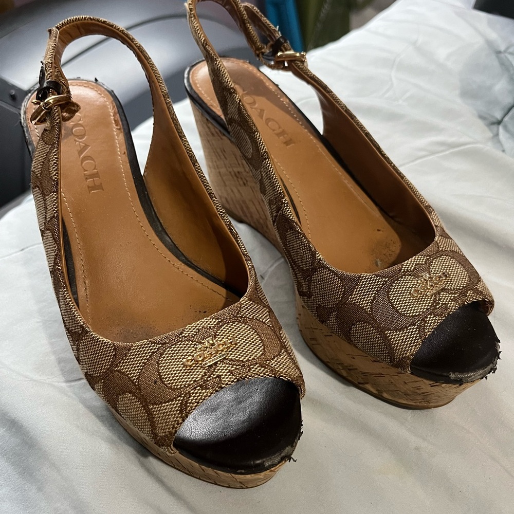 Coach Brown Wedge Slingback Shoes